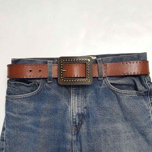 Special Price: Size S in Genuine Studded Leather Brown belt